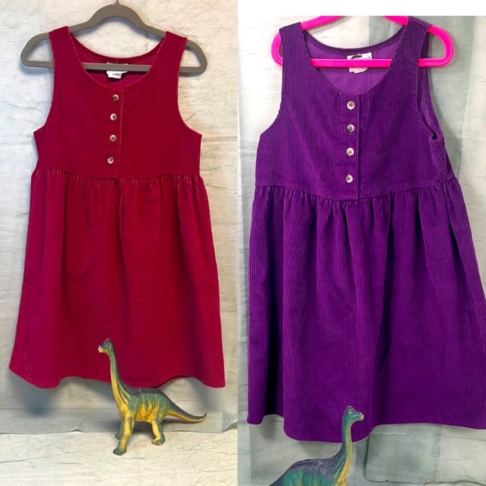 Vintage After The Stork Kids Sleeveless Corduroy Dresses | 6x | Set of Two (2)